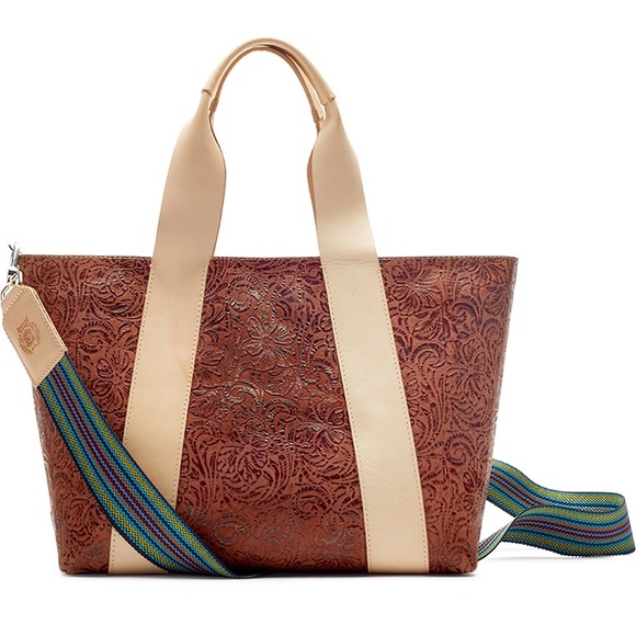 Consuela Handbags - Consuela Sally Carryall Tote Bag Brown Embossed Leather Detachable Strap